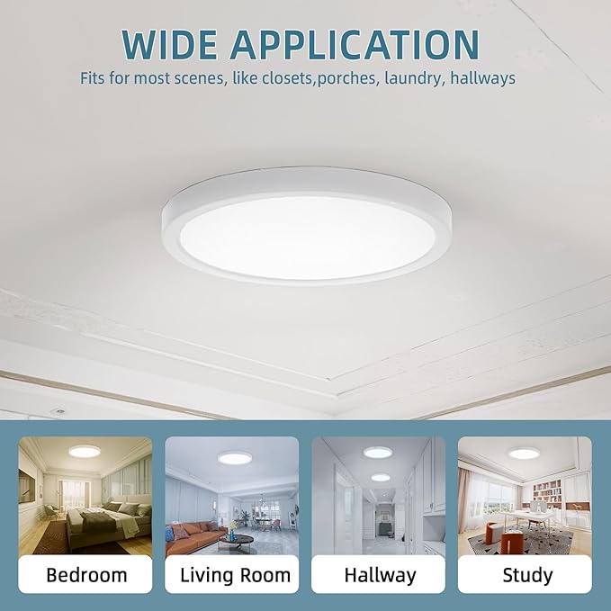 TOPELER 9 Inch LED Flush Mount Ceiling Light, 24W 2000Lm, 5 Color Temperature in One (27K/30K/40K/50K/60K), Dimmable Surface Mount Flat Ceiling Lamps for Bedroom, Kitchen, Dining Room, 2 Pack