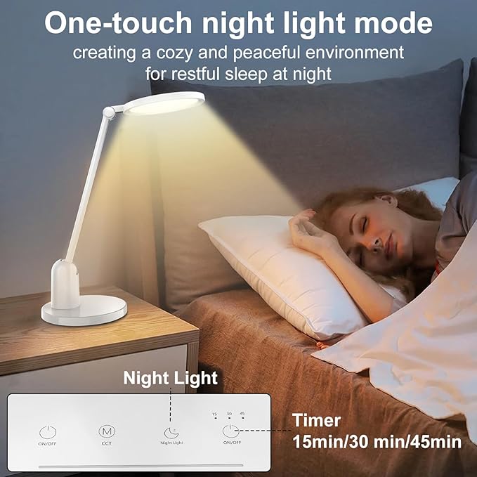 Kitloo Desk Lamps for Home Office with Stable Base, 1000LM Ultra Bright Eye-Caring Desk Light, 3000K-6000K Dimmable Table Lamp with Stepless Dimming & Timing Function for Work, Reading, Bedroom