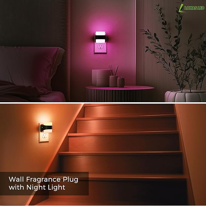 L LOHAS LED Colored Night Lights Plug into Wall, 3 Brightness Level, 1W Low Power Nightlight with Auto On/Off Sensor, Ideal for Living Room, Bathroom, Bedroom, Kids Room, 2 Pack