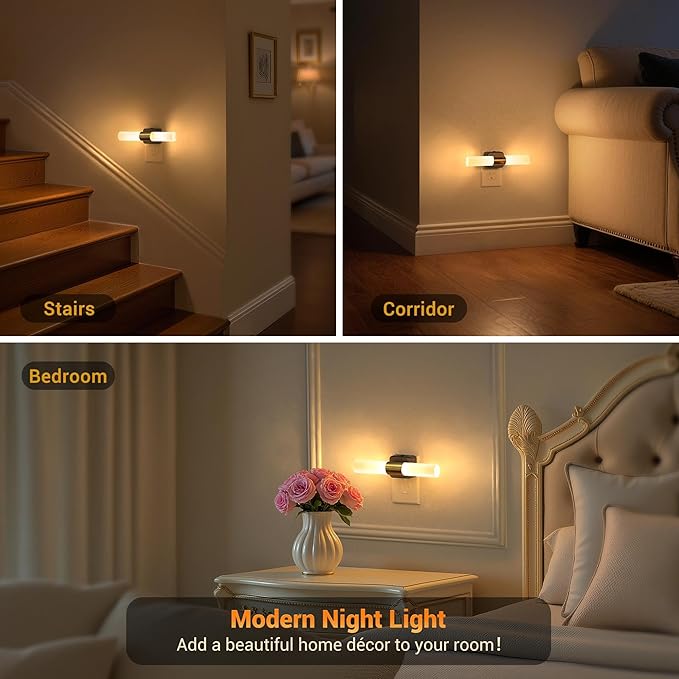 JandCase LED Night Light, Night Lights Plug into Wall, 3000K Soft White, 0-100LM Adjustable Brightness, 180° Rotating Plug in Night Light with Auto Light Sensor for Bedroom Bathroom Hallway