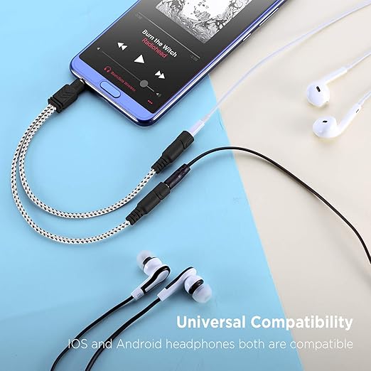 DUKABEL Headphone Stereo Splitter Cable, 3.5mm Dual Headphone Jack Splitter Connector for Headphones Earphones Speakers (Zebra White)