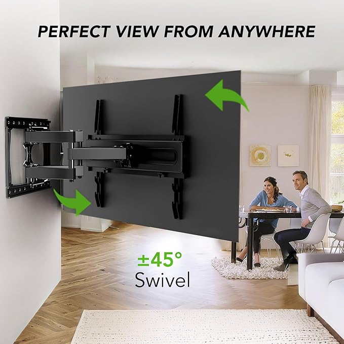 AX WABER TV Wall Mount Bracket for 32-65 Inch TV Full Motion Dual Articulating Arm with Swivel & Tilt, Max VESA 400x400mm，Fits 8” 12” 16" Studs, Supports 99 lbs for Flat & Curved Screens AX02MB01﻿