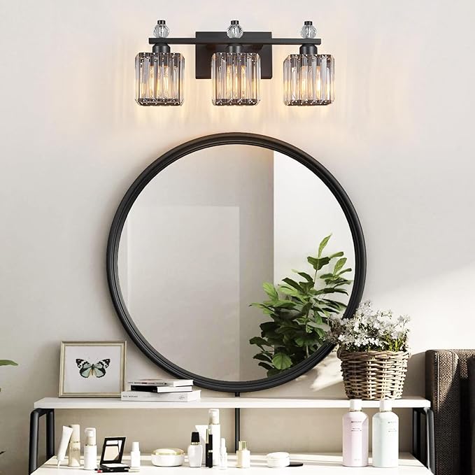 FDPBY Sand Black Bathroom Vanity Lights Crystal Vanity Light Bathroom Lighting Fixtures 3 Light Modern Vanity Lighting Fixtures
