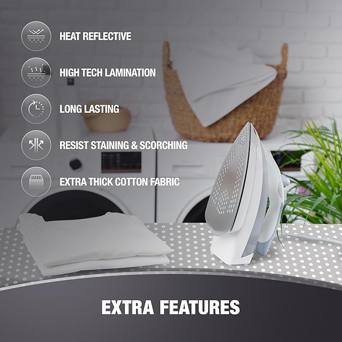 COTTY HOME Extra Thick Ironing Board Covers with Pad Standard Size 15x54, Heat Reflective Full Scorch Resistant Padding, Snug Fit Non-Slip Nose Pocket Fastener Straps Elastic Edges, Gray Spotted