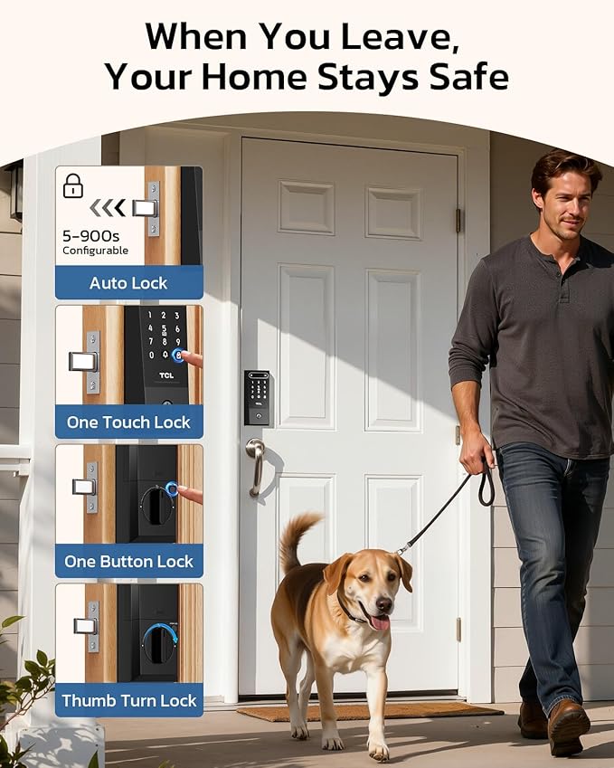 TCL D2 Pro Smart Lock with Palm Vein Recognition, 10000mAh Rechargeable Battery & Wi-Fi, Keyless Entry Door Lock, IP55 Weatherproof, Built-in Doorbell, Auto Lock, Compatible with Alexa, Black