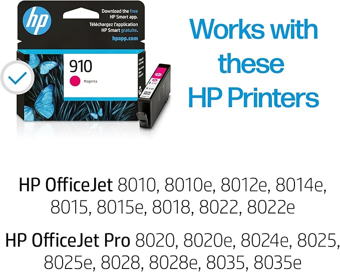 HP 910 Magenta Ink Cartridge | Works with OfficeJet 8010, 8020, Pro 8020, 8030 | Eligible for Instant Ink | 3YL59AN