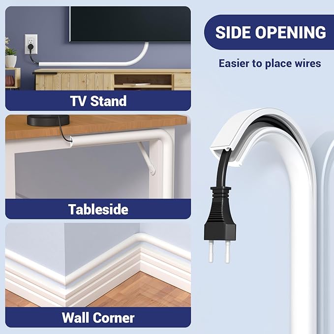 Cord Hider Wall, Wire Covers for Cords on Wall, Flexible Cable Concealer for Cable Hider, Self-Adhesive Silicone Wire Hider for TV Powers Home Office, W0.59inxH0.39in, White (118 inch)