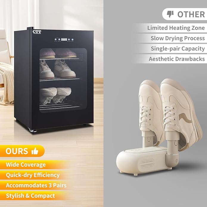 CTT 2.4 Cu.Ft Boot Dryer for Work Boots, Shoe Dryer for Sneakers, Gloves, Helmet & Boxing Glove, Electric Boot Dryer with Pull-out Detachable Rack, 3 Drying Mode, Timer, Auto-shut Off