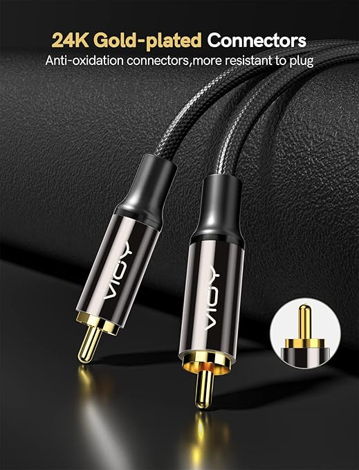 VIOY Coaxial Digital Audio Cable (6.6 FT), [Gold-Plated & Braided] Subwoofer Cable RCA Male to Male HiFi 5.1 SPDIF Stereo Audio Cable for Home Theater, HDTV, Amplifier Speaker Soundbar