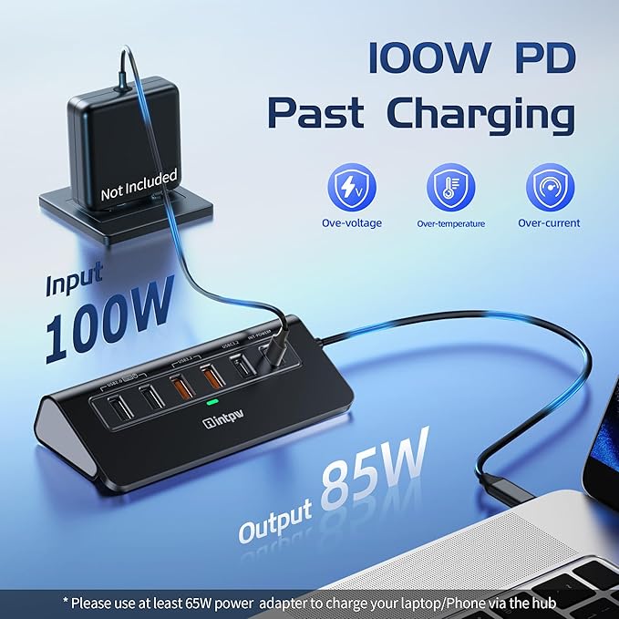 intpw P9R PRO USB C Hub Ethernet, 10Gbps USB C Docking Station 10-in-1 with 4K@60Hz HDMI, Type-C & 2 USB A 3.2 Data, LAN, 2 USB A 2.0, PD 100W, SD/TF Ports, Powered USB Hub for Laptop, iPhone 17, Mac