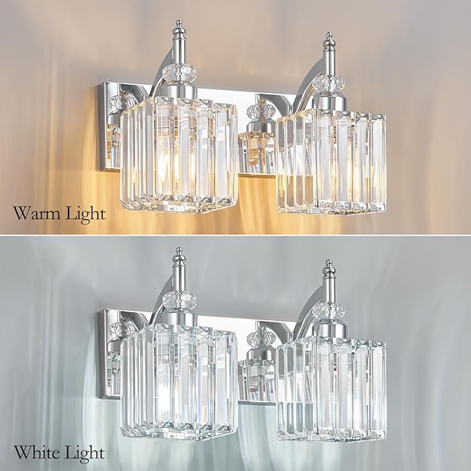 BBLLWJ Modern Bathroom Vanity Light 2-Light Chrome Crystal Light Fixtures Over Mirror for Bathroom Wall Sconce