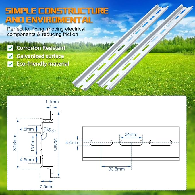 VAMRONE 20 Piece Aluminum DIN Rails, 4 Inches Long, 35mm Wide, 7.5mm High, Top Hat Slotted DIN Rail with RoHS, Extra Premium Screws Included for Hardware Components Mounting