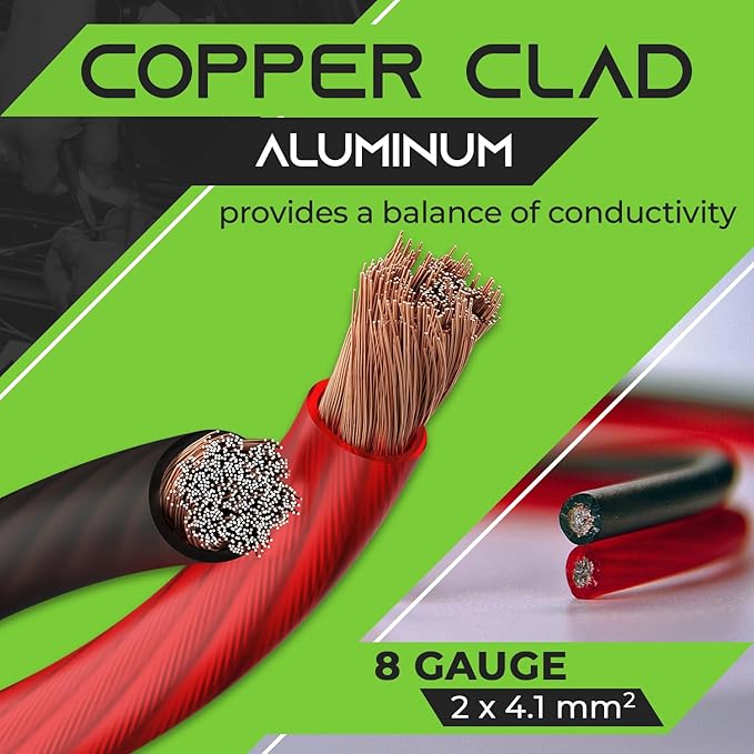 GearIT 8 Gauge CCA Battery Cable - 20 Heat Shrink Wrap, 15 Lugs, Automotive Amp Wire Kit (25 ft Each - Black/Red)