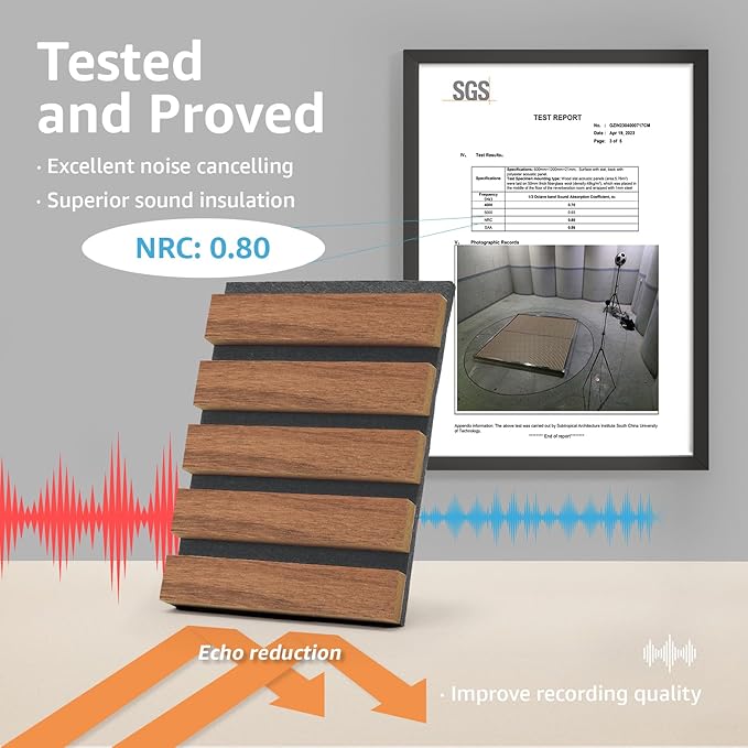 Art3d 6-Piece Wood Slat Acoustic Panels for Stylish Decor and Noise Reduction, 3D Textured Panel for Ceiling and Wall, Walnut