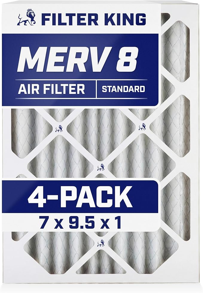 Filter King 7x9.5x1 Air Filter | 4-PACK | MERV 8 HVAC Pleated A/C Furnace Filters | MADE IN USA | Actual Size: 7 x 9.5 x .75"