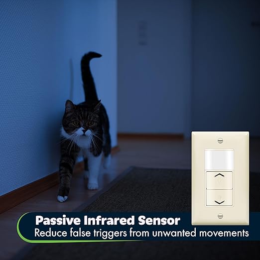 TOPGREENER Motion Sensor Light Switch Dimmer, Electronic Dimmer with PIR Motion Sensor, Occupancy & Vacancy Modes, 150W LED/CFL, Single-Pole, UL Listed, TDODS5-120-LA, Light Almond