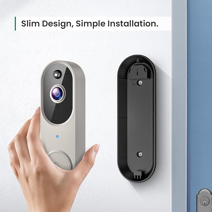 GridTera 1080p Wireless Video Doorbell Camera, AI Human Detection, Live View, Night Vision, Cloud Storage, 2.4G WiFi, Battery Powered, Indoor Outdoor Surveillance (Doorbell Receiver Included (Linen))