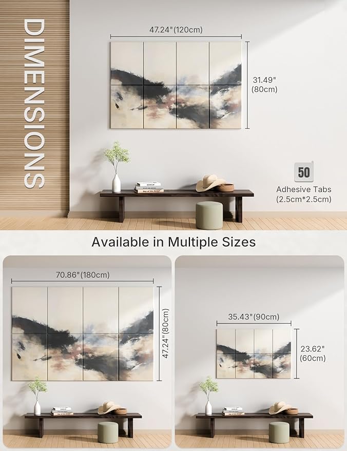 Wall Art Acoustic Panels,47''X31''Sound Absorbing Panels-8-Pack with 50 Adhesive Tabs, Decorative Sound Absorbing Panels for Living Room and Recording Studio, Offices-Silent Fjord