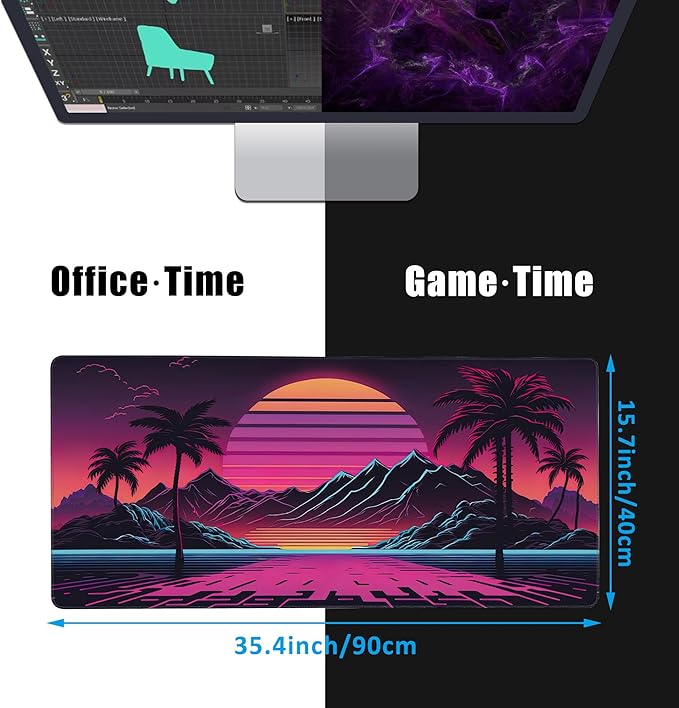 EOBKLAX Mouse Pad,Retro Sunset Desk Mat for Desktop,Desk Pad with Non-Slip Base and Stitched Edge,Extended Mousepad for Office and Home 35.4X15.7 Inch