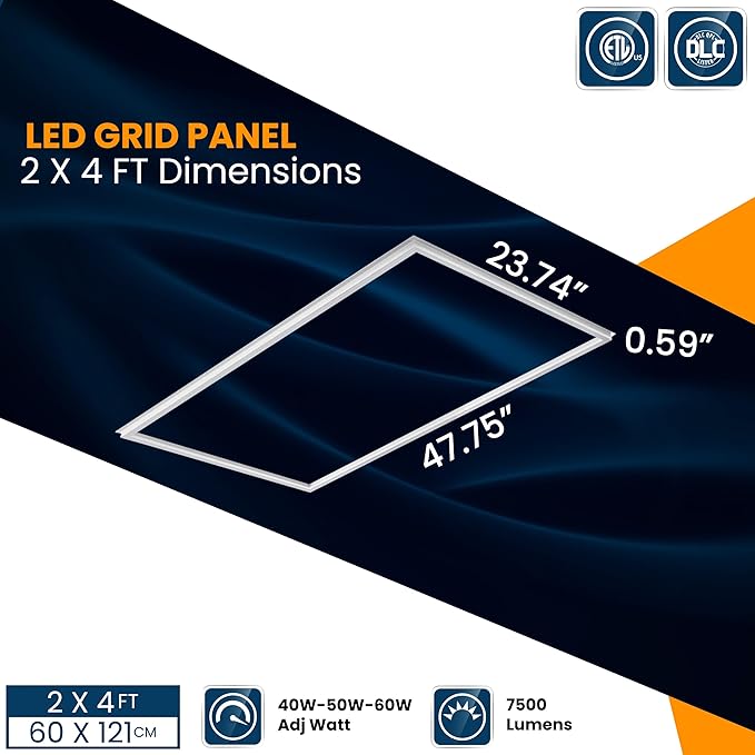 Nothing BUT LEDs 2x4 FT Edge-Lit Frame LED Flat Panel Light, 5CCT Selectable 3000K-6500K & 40W/50W/60W, 7500LM, 0-10V Dimmable, Drop Ceiling Lights Grid Fixture, ETL & DLC Listed, 100-277V, 4 Pack
