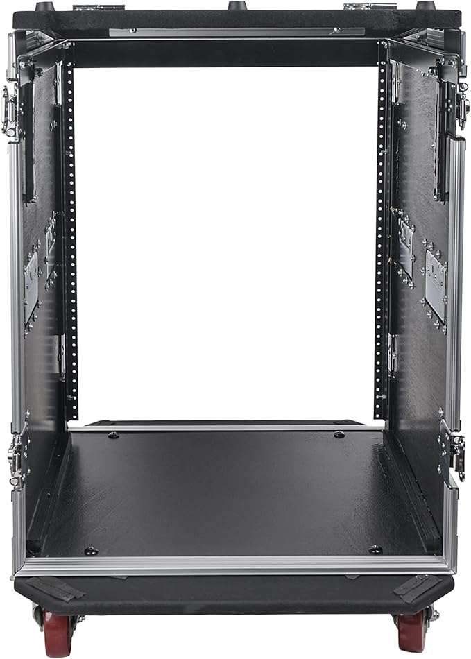 Sound Town Heavy-Duty 1/2" (12mm) 14U PA DJ Rack/Road Case with 11U Slant Mixer Top, 20’’ Rackable Depth and Casters, 14-Space ATA Case, Pro Tour Grade (STMR-14UW)