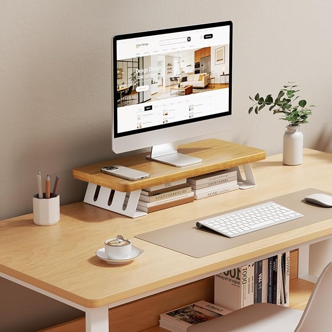 NestNeat Monitor Stand - 24 Inch Wood Monitor Stand Riser, 220 Pounds Load Capacity Desk Monitor Riser for Laptop/PC/Printer, Desktop Stands Organizer for Home Office