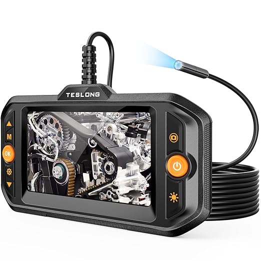 Teslong Endoscope Borescope with Light, Snake Inspection Camera for Automotive Engine, Waterproof Fiber Optic Camera for Mechanics - Ideal for Wall, Vent, Wire Video Scope (16.5FT)