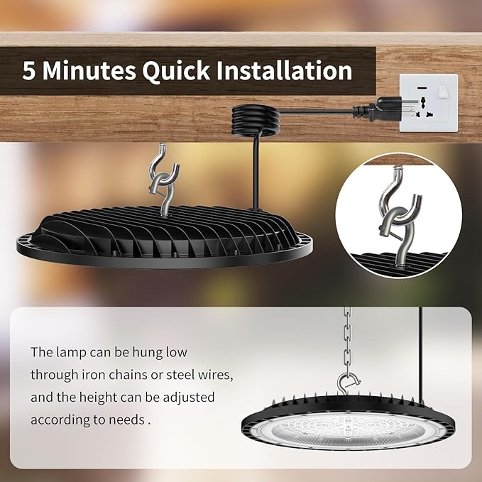 SOUTHLEVY 6 Pack UFO 200W LED High Bay Light,5000K,28,000LM, 5 ft Cable with US Plug UL Certified Plug, IP65 Commercial Warehouse Area Light for Wet Location Area, Workshop, Garage