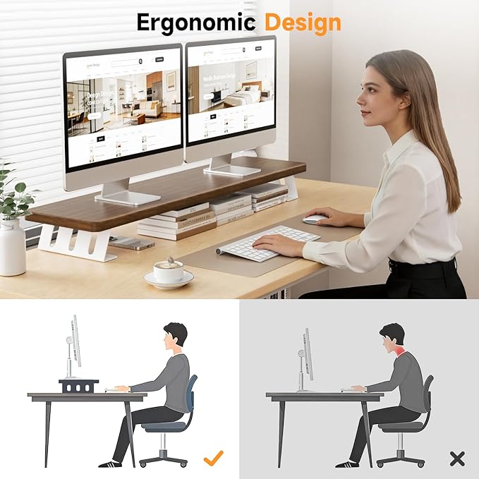 NestNeat Dual Monitor Stand Riser, 39 Inch Large Wood Monitor Stands for 2 Monitors, Desk Monitor Riser for Computer/Laptop/Printer/TV, Stand Riser up to 220 lbs