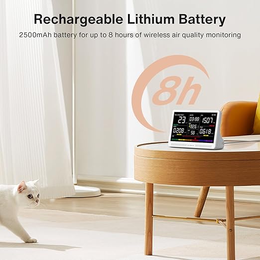 16 in 1 Air Quality Monitor Indoor 7" Display 9 AQI+7 AQI Alerts, CO2 Monitor Air Quality Tester for CO2, TVOC, PM2.5 PM1.0 PM10, HCHO Temperature Humidity AQI & Time Air Quality Meter for Home