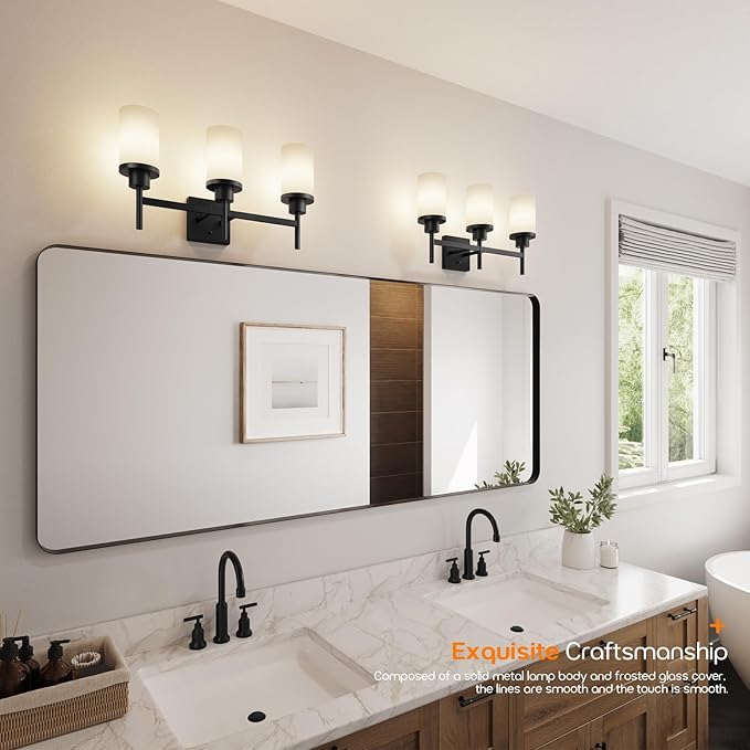 AONEON Vanity Lighting Fixtures Oil Rubbed Bronze 3-Light with White Frosted Glass Shade, Wall Sconces for Bathroom Cabinet Porch Kitchen T001ORB-L3
