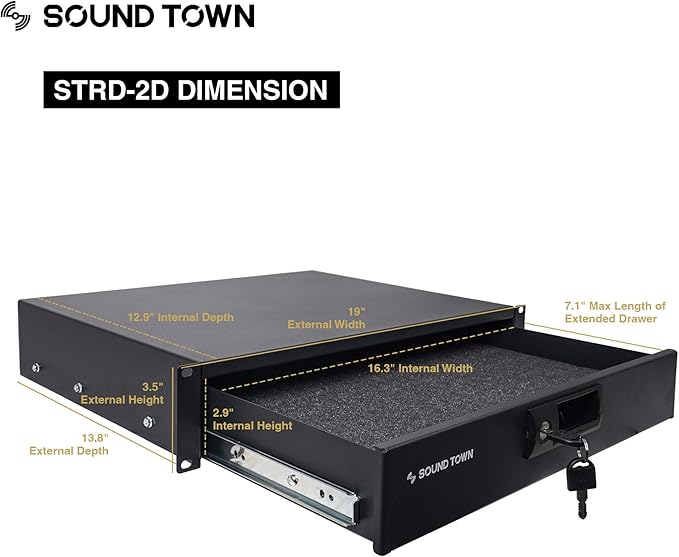 Sound Town High-Quality 1/2” (12mm) Plywood 12U PA DJ Pro Audio Rack/Road ATA Case with 12U Slant Mixer Top, Locking Drawer, 20.2’’ Rackable Depth and Casters (STMR-12D2)