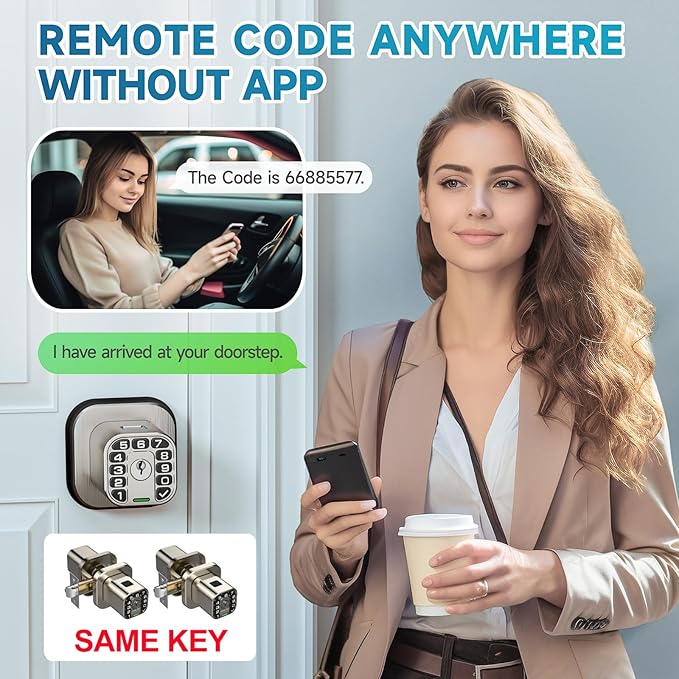 Richelock Fingerprint Door knob, Smart Biometric Door Lock with Keypad, Keyless Entry Code Door Knob, Waterproof & Weatherproof, Auto Lock,Voice Navigation, for Bedroom, Gate,Office