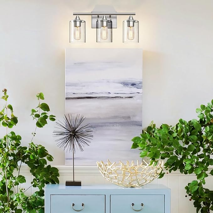 XPEHK 3-Light Bathroom Light Fixtures,Brushed Nickel Vanity Light,Modern Bathroom Lighting Fixtures Over Mirror,Wall Lighting Sconces for Mirror Bedroom Living Room Vanity Table Hallway