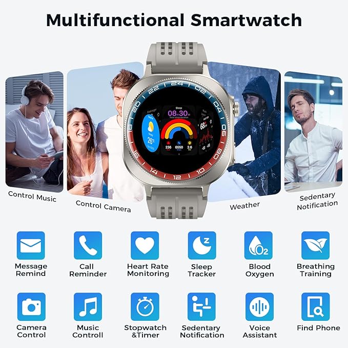 Soudorv Smart Watch, 2026 AMOLED 1.43" Smartwatch for Men Women(Answer/Make Call), 60 Days/130+ Sports/Flashlight, Heart Rate/Sleep Monitor, IP68 Waterproof Fitness Activity Tracker for Android iOS