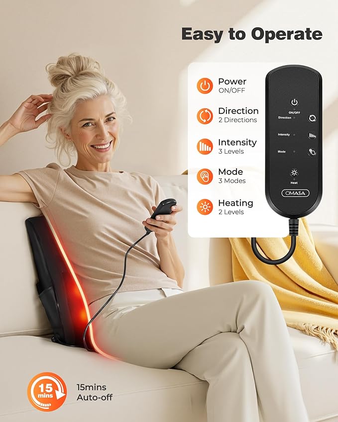 OMASSA Shiatsu Neck Massager with Heat, 3D Kneading Back Massage Pillow for Pain Relief, Massagers for Neck and Back, Shoulder, Leg, Gifts for Men Women Mom Dad, Stress Relax at Home Office and Car
