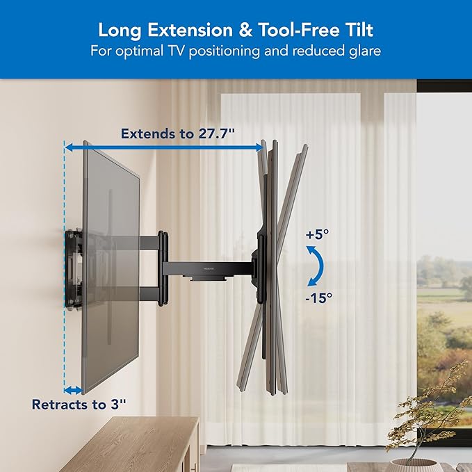 Mount-It! Heavy Duty XXL Full Motion TV Wall Mount for Extra Large TVs, max VESA 900x600, Holds up to 264lb, Swivel Tilt Extension Adjustable TV Mount for 60" 65" 75" 80" 85" 90" 98" 100" 115" 120 in