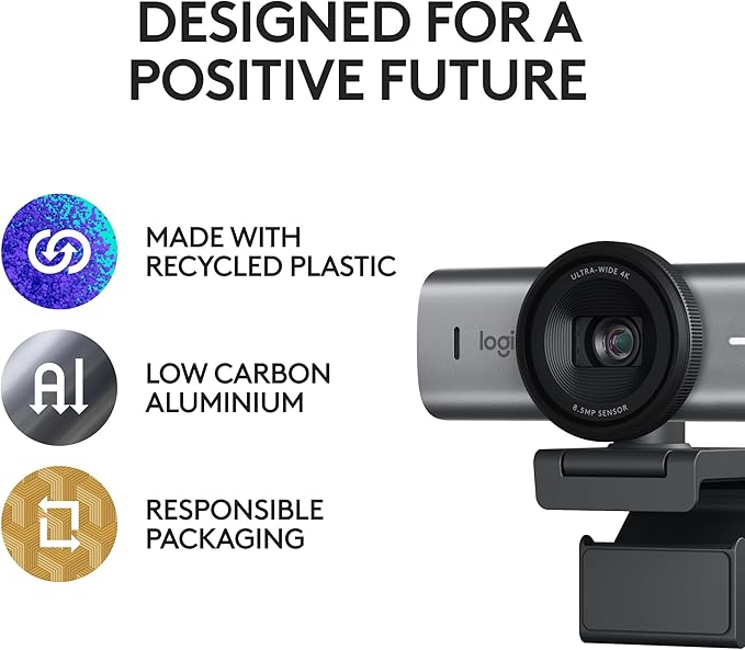 Logitech MX Brio Ultra HD 4K Collaboration, Streaming Webcam, 1080p at 60 FPS, Show Mode, Works with Microsoft Teams, Zoom, Google Meet, Nintendo Switch 2 New GameChat Mode - Graphite