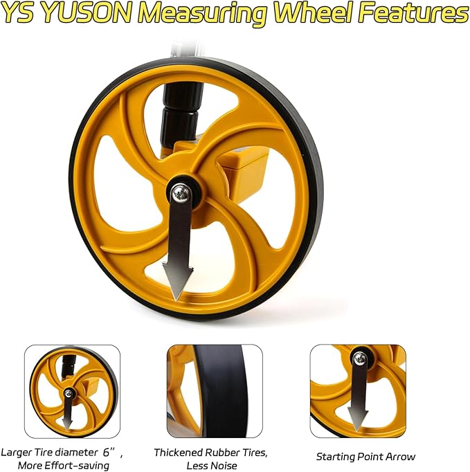 YS YUSON 6 Inch Measuring Wheel in Feet with Canvas Bag - Telescopic Folding Distance Roller Up to 10,000Ft, ±0.3% High Accuracy, Mechanical One-Key Reset for Construction, Landscaping & Surveying