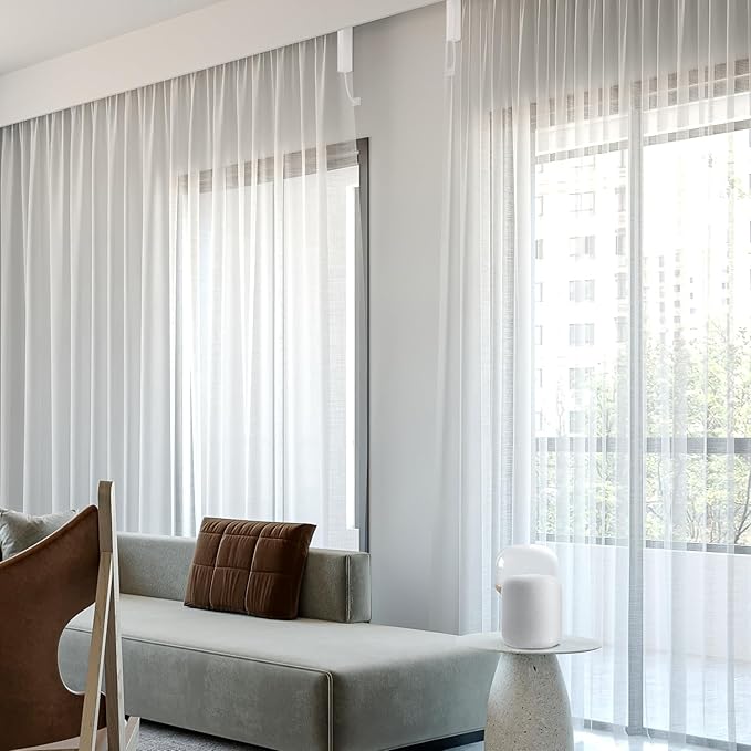 SmartWings Automatic Curtain Opener with Drapery, Motorized Vertical Blinds with Remote, Electric Closet Doors Sliding Panels Compatible with Alexa Google Homekit, Sheer Phantom Ethereal