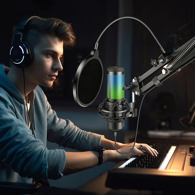 Aokeo Professional Microphone Pop Filter Mask Shield For Blue Yeti and Any Other Microphone,Mic Dual Layered Wind Pop Screen With Flexible 360° Gooseneck Clip Stabilizing Arm