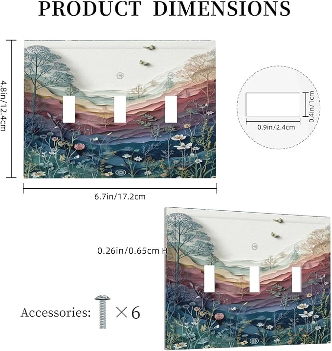 Bvtewkhz Wildflowers Rustic Flowers Floral Plants 3 Gang Triple Toggle Wall Plate Cover Vintage Mountain Decorative Light Switch Covers Electrical Faceplate Switch Plates for Bathroom Kitchen Home