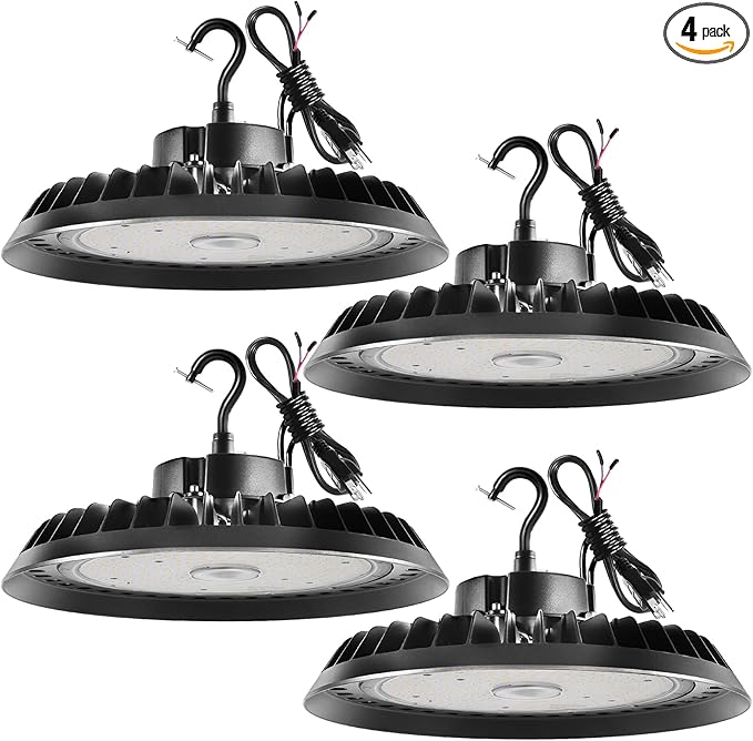 UFO Led High Bay Light 150W 2250lm 5000K 1-10V Dimmable High Bay Led Shop Lights ETL Listed US Hook 5' Cable Led High Bay Lights Alternative to 650W MH/HPS for Shop Warehouse Gym Factory