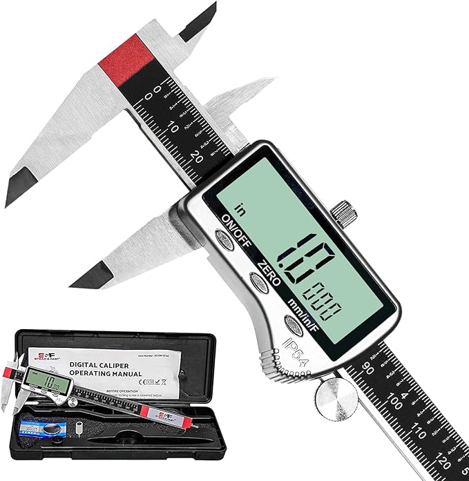 Digital Caliper Measuring Tool 6 inch with Extra Large LCD Screen DCXD6-SS-54, Vernier Caliper Digital Micrometer IP54, Measures Inch Metric Fraction by S&F STEAD & FAST