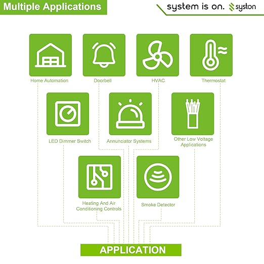 Syston 18/6 Thermostat Doorbell HVAC Heating Control Cable Wire, 100% Solid Copper Conductors CL3R/FT4/CMR Riser-Rated UL/ETL Listed, UV Resistant RoHS for Indoor/Outdoor Low Voltage Applications Use