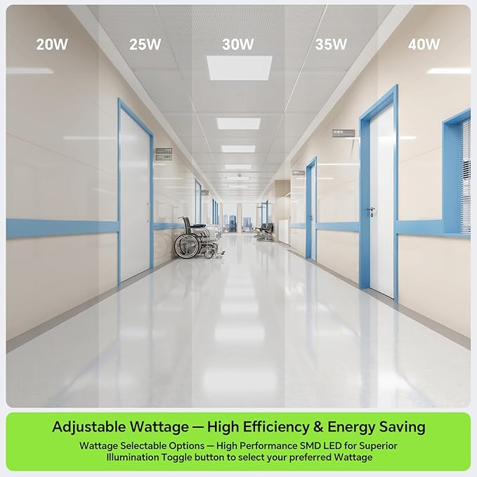 2x2 LED Light Flat Panel, 40/35/30/25/20W, 5 Color Temps 2.7K/3K/3.5K/4K/5K, Dimmable (0-10V) Recessed Ceiling Lights, 5200 LM, Fixture Flush Mount Ceiling for Office Kitchen Garage ETL-1Pack