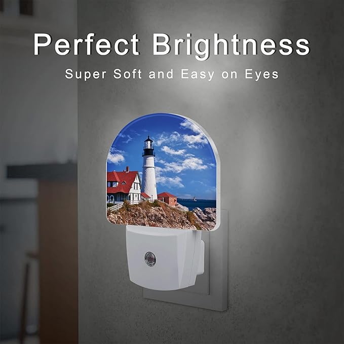 sndheke Beautiful White Lighthouse Night Light Plug into Wall, Ocean Seaside Lighthouse Dusk to Dawn Night Light Plug in,0.5w Energy Saving Sleep Friendly NightLight for Kids Boys Girls Home Decor
