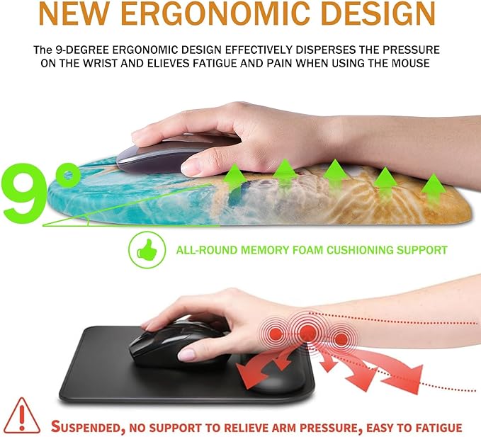 BOCHEERY Ergonomic Mouse Pad Wrist Support,Upgrade Mousepad with Massage Design,Non-Slip PU Base Desktop Mouse Pads for Pain Relief, Computer, Office & Home,12 x 8 in（F-Starfish and Seashell ）