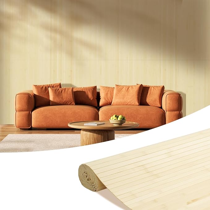 OUZUGIE 1 Pack 96x48 Inch Natural Bamboo Wall Panel – Raw Pole Wrap Paneling for Walls, Ceilings, Cabinets, Furniture – Ideal for Bedroom, Living Room & Office DIY Decor