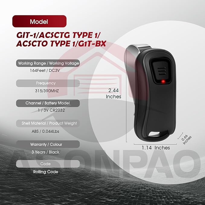 3 for Genie Overhead Door Garage Door Opener Remote G1T-BX O1T-A Intellicode (10-Year-Warranty)